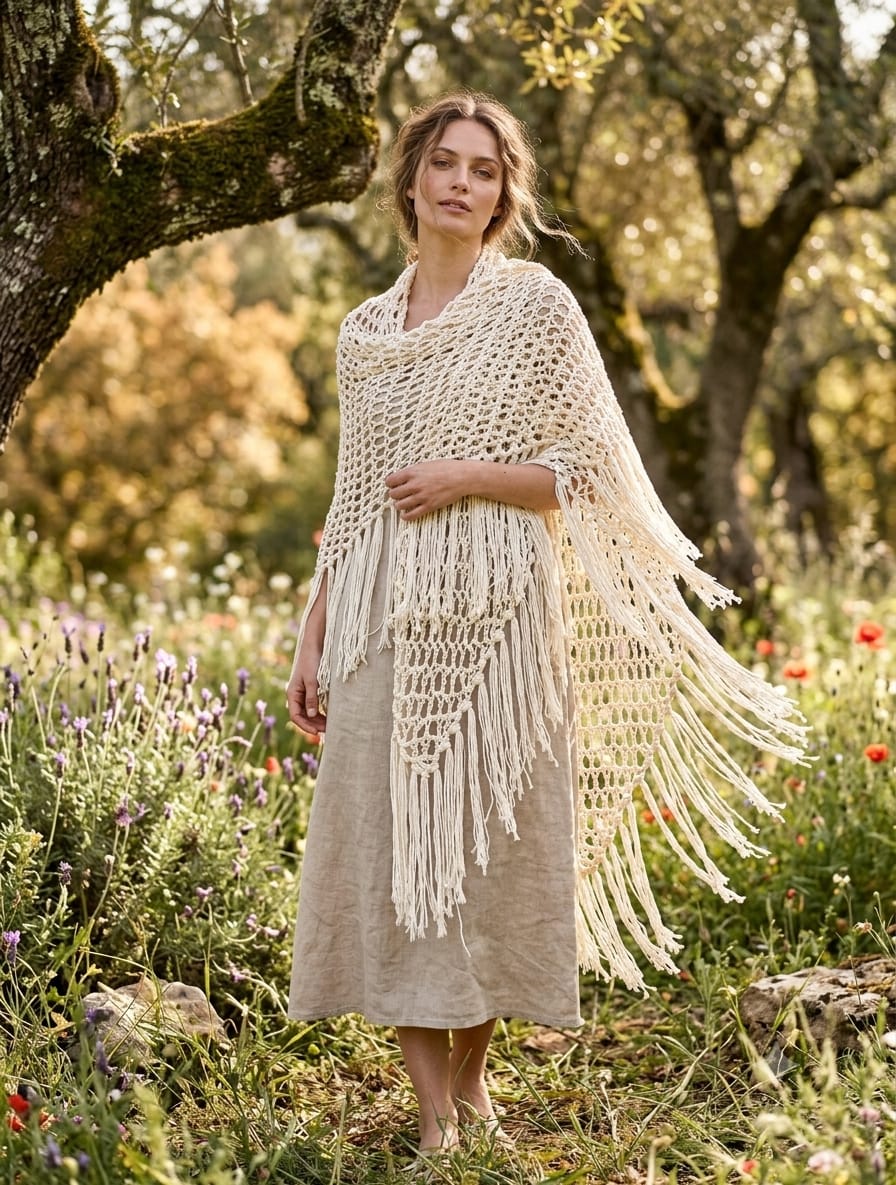 Isabelle rustic natural cotton shawl