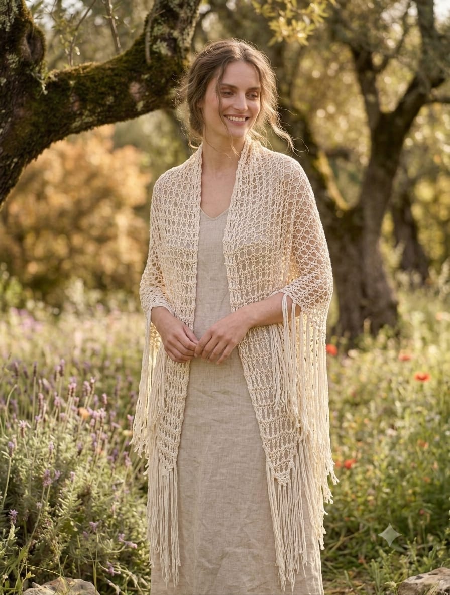 Isabelle rustic natural cotton shawl